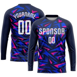 Wholesale men’s 100% polyester football kits – custom name and long-sleeve sublimation design, French style