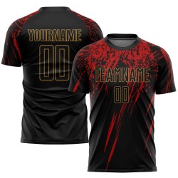 Custom Old Sublimation Uniform Black Gold-Red Black Jersey Soccer