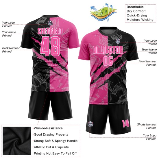Pattern Uniform Pink Graffiti Custom Soccer Scratch Sublimation Black-White Jersey