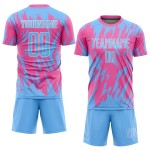 Light Custom Blue-White Soccer Jersey Uniform Pink Sublimation
