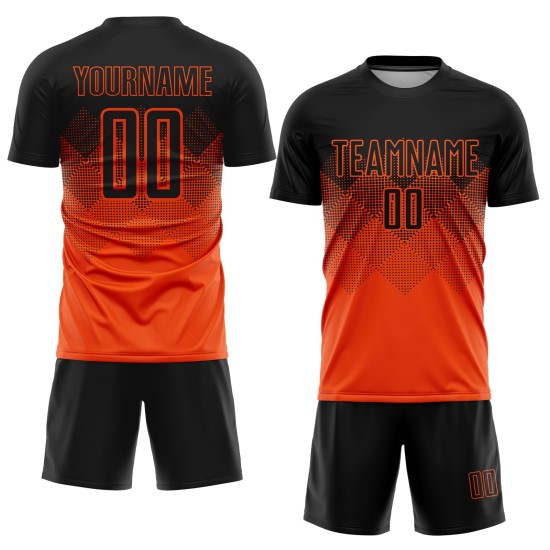 Shape Orange Gradient Black Uniform Soccer Square Sublimation Jersey Custom