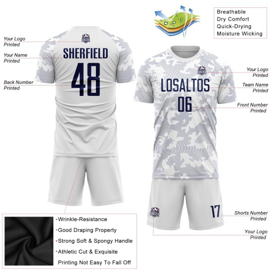 Soccer Uniform Sublimation White Jersey Navy Custom