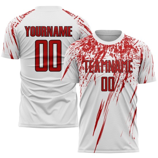 Sublimation White Soccer Custom Red-Black Uniform Jersey
