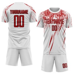 Sublimation White Soccer Custom Red-Black Uniform Jersey