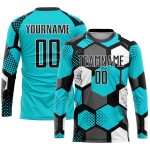 Sublimation Uniform Custom Soccer Aqua Black-White Jersey